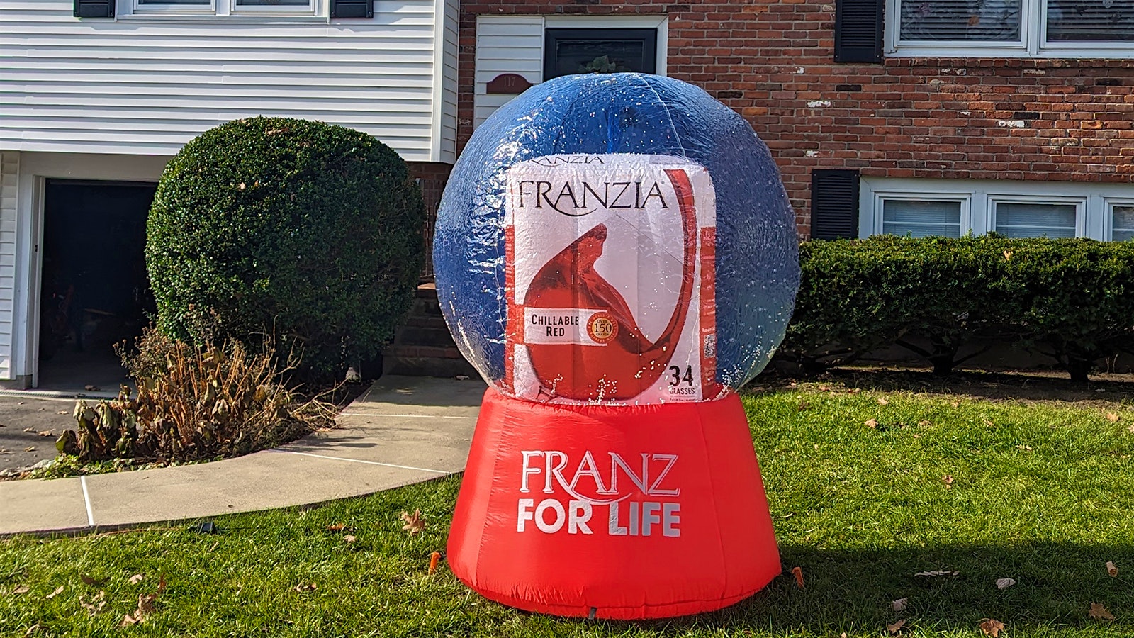 Franzia's box wine's 2023 holiday inflatable snow globe lawn ornament.